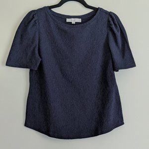 NWT LOFT Lace Puff Sleeve Tee in Navy Blue